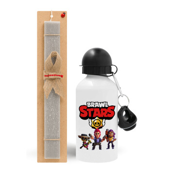 Brawl Stars Desert, Easter Set, metallic aluminum water bottle (500ml) & aromatic flat Easter candle (30cm) (GRAY)