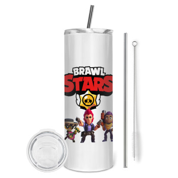 Brawl Stars Desert, Tumbler ποτήρι θερμό από ανοξείδωτο ατσάλι 600ml, με μεταλλικό καλαμάκι & βούρτσα καθαρισμού