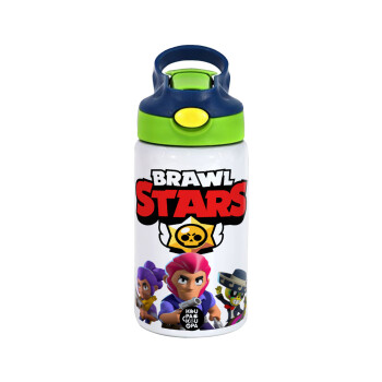 Brawl Stars Blue, Children's hot water bottle, stainless steel, with safety straw, green, blue (350ml)