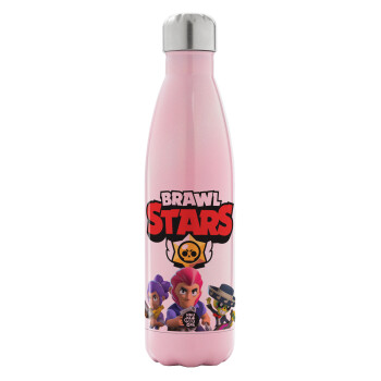 Brawl Stars Blue, Μεταλλικό παγούρι θερμός Ροζ Ιριδίζον (Stainless steel), διπλού τοιχώματος, 500ml