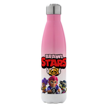 Brawl Stars Blue, Μεταλλικό παγούρι θερμός Ροζ/Λευκό (Stainless steel), διπλού τοιχώματος, 500ml