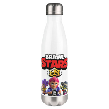 Brawl Stars Blue, Μεταλλικό παγούρι θερμός Λευκό (Stainless steel), διπλού τοιχώματος, 500ml