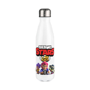 Brawl Stars Blue, Μεταλλικό παγούρι θερμός Λευκό (Stainless steel), διπλού τοιχώματος, 500ml