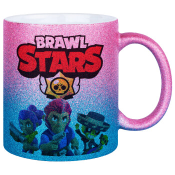 Brawl Stars Blue, Κούπα Χρυσή/Μπλε Glitter, κεραμική, 330ml