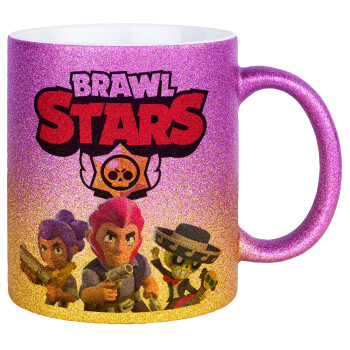 Brawl Stars Blue, Κούπα Χρυσή/Ροζ Glitter, κεραμική, 330ml