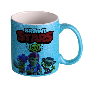 Brawl Stars Blue, Κούπα Σιέλ Glitter που γυαλίζει, κεραμική, 330ml