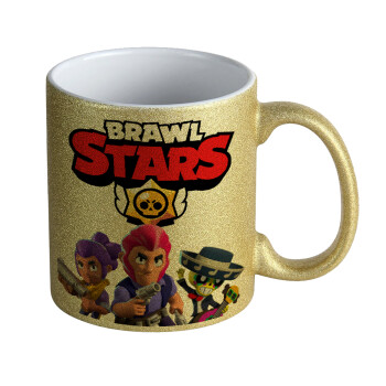 Brawl Stars Blue, Κούπα Χρυσή Glitter που γυαλίζει, κεραμική, 330ml