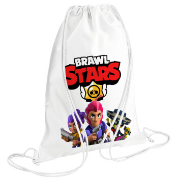 Brawl Stars Blue, Backpack pouch GYMBAG white (28x40cm)