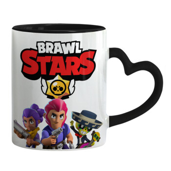 Brawl Stars Blue, Κούπα καρδιά χερούλι μαύρη, κεραμική, 330ml