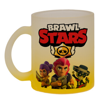 Brawl Stars Blue, Κούπα γυάλινη δίχρωμη με βάση το κίτρινο ματ, 330ml