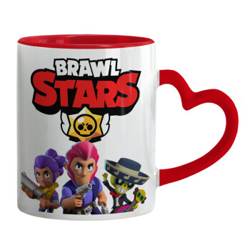 Brawl Stars Blue, Mug heart red handle, ceramic, 330ml