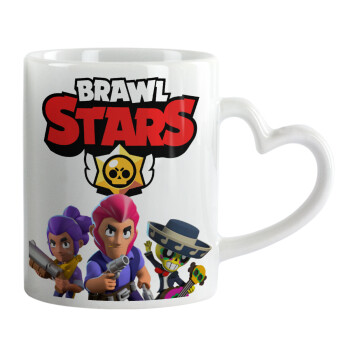 Brawl Stars Blue, Κούπα καρδιά χερούλι λευκή, κεραμική, 330ml