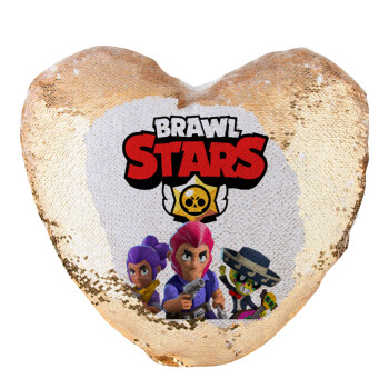 Brawl Stars Blue, Μαξιλάρι καναπέ καρδιά Μαγικό Χρυσό με πούλιες 40x40cm περιέχεται το  γέμισμα