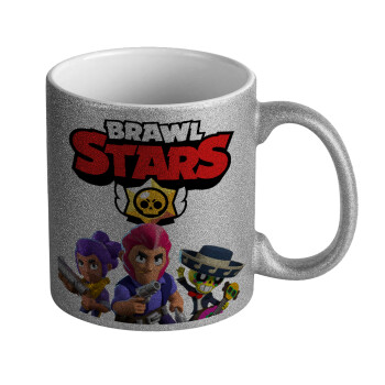 Brawl Stars Blue, Κούπα Ασημένια Glitter που γυαλίζει, κεραμική, 330ml