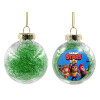 Transparent Christmas tree ball ornament with green filling 8cm