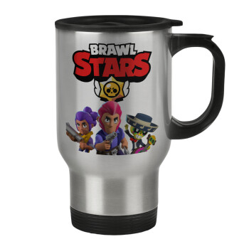 Brawl Stars Blue, Stainless steel travel mug with lid, double wall 450ml