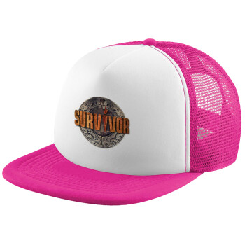 Survivor, Καπέλο παιδικό Soft Trucker με Δίχτυ ΡΟΖ/ΛΕΥΚΟ (POLYESTER, ΠΑΙΔΙΚΟ, ONE SIZE)