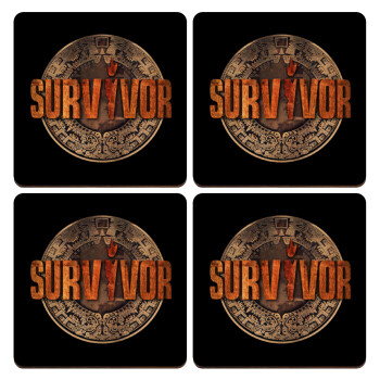 Survivor, ΣΕΤ x4 Σουβέρ ξύλινα τετράγωνα plywood (9cm)