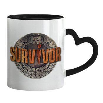 Survivor, Mug heart black handle, ceramic, 330ml