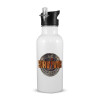 White water bottle with straw, stainless steel 600ml