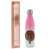 Easter Set, Metallic pink/white (Stainless steel) thermos, double-walled, 500ml & aromatic flat Easter candle (30cm) (PINK)