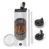 Travel Tumbler 2 Lids, with metal straw & cleaning brush (Stainless steel 304 Food grade, BPA free, 600ml)