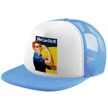 Rosie we can do it!, Child's Soft Trucker Hat with Blue/White Mesh (POLYESTER, CHILD, ONE SIZE)