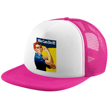 Rosie we can do it!, Καπέλο παιδικό Soft Trucker με Δίχτυ ΡΟΖ/ΛΕΥΚΟ (POLYESTER, ΠΑΙΔΙΚΟ, ONE SIZE)