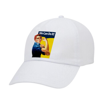 Rosie we can do it!, Καπέλο Ενηλίκων Baseball Λευκό 5-φύλλο (POLYESTER, ΕΝΗΛΙΚΩΝ, UNISEX, ONE SIZE)
