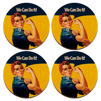 Rosie we can do it!, ΣΕΤ x4 Σουβέρ ξύλινα στρογγυλά plywood (9cm)