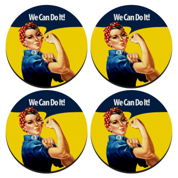 Rosie we can do it!, SET of 4 round wooden coasters (9cm)