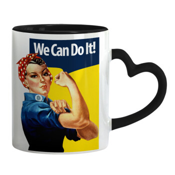 Rosie we can do it!, Mug heart black handle, ceramic, 330ml