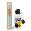 Easter Set, metallic aluminum water bottle (500ml) & scented flat candle (30cm) (TURQUOISE)