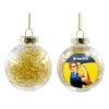 Transparent Christmas tree ball ornament with gold filling 8cm