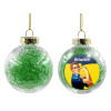 Transparent Christmas tree ball ornament with green filling 8cm