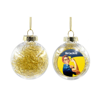 Rosie we can do it!, Transparent Christmas tree ball ornament with gold filling 8cm