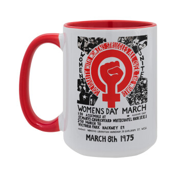 Women's day 1975 poster, Κούπα Mega 15oz, κεραμική Κόκκινη, 450ml