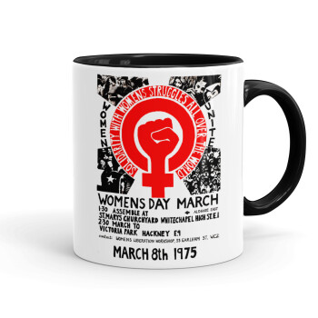 Women's day 1975 poster, Mug colored black, ceramic, 330ml