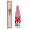 Easter Set, Metallic pink/white (Stainless steel) thermos, double-walled, 500ml & aromatic flat Easter candle (30cm) (PINK)