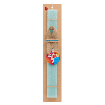 We can do it!, Easter Set, wooden keychain & aromatic flat Easter candle (30cm) (TURQUOISE)