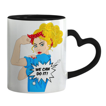 We can do it!, Mug heart black handle, ceramic, 330ml