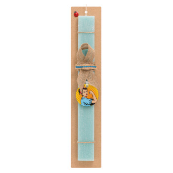 Strong Women, Easter Set, wooden keychain & aromatic flat Easter candle (30cm) (TURQUOISE)