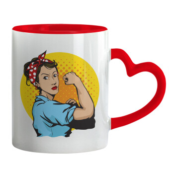 Strong Women, Mug heart red handle, ceramic, 330ml