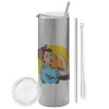 Eco friendly stainless steel Silver tumbler 600ml, with metal straw & cleaning brush