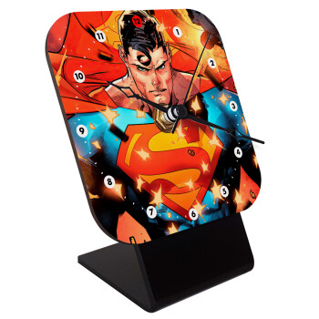 Superman angry, Quartz Wooden table clock with hands (10cm)