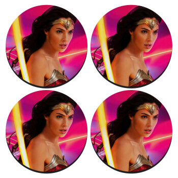 Wonder woman Gadot, ΣΕΤ 4 Σουβέρ ξύλινα στρογγυλά (9cm)