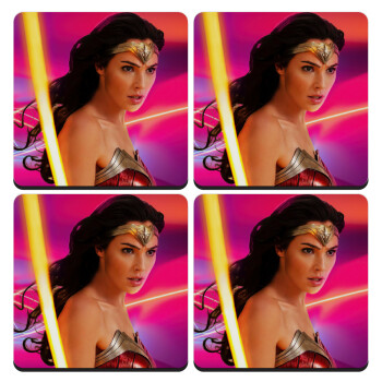 Wonder woman Gadot, ΣΕΤ 4 Σουβέρ ξύλινα τετράγωνα (9cm)