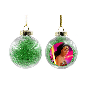 Wonder woman Gadot, Transparent Christmas tree ball ornament with green filling 8cm