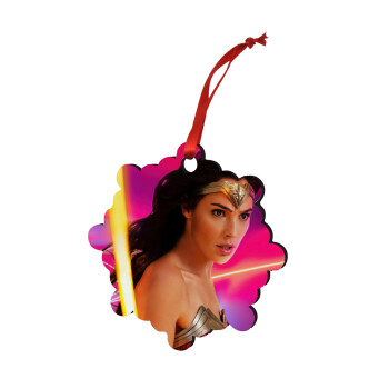 Wonder woman Gadot, Χριστουγεννιάτικο στολίδι snowflake ξύλινο 7.5cm