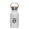 Metallic thermos (Stainless steel) White with wooden lid (bamboo), double-walled, 350ml